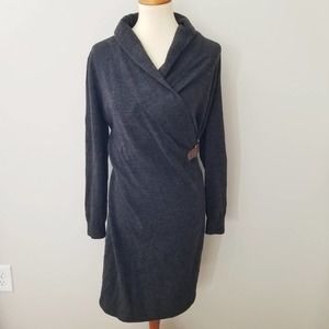 Lauren Ralph Lauren Gray Merino Wool Wrap Dress With Buckle Detail